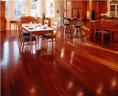 Warm wood tones in a dining room
