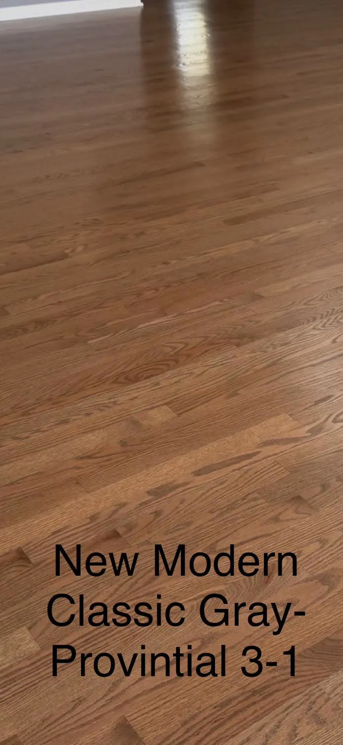 Close-up of the new stain color on the refinished oak floor in Round Lake, IL