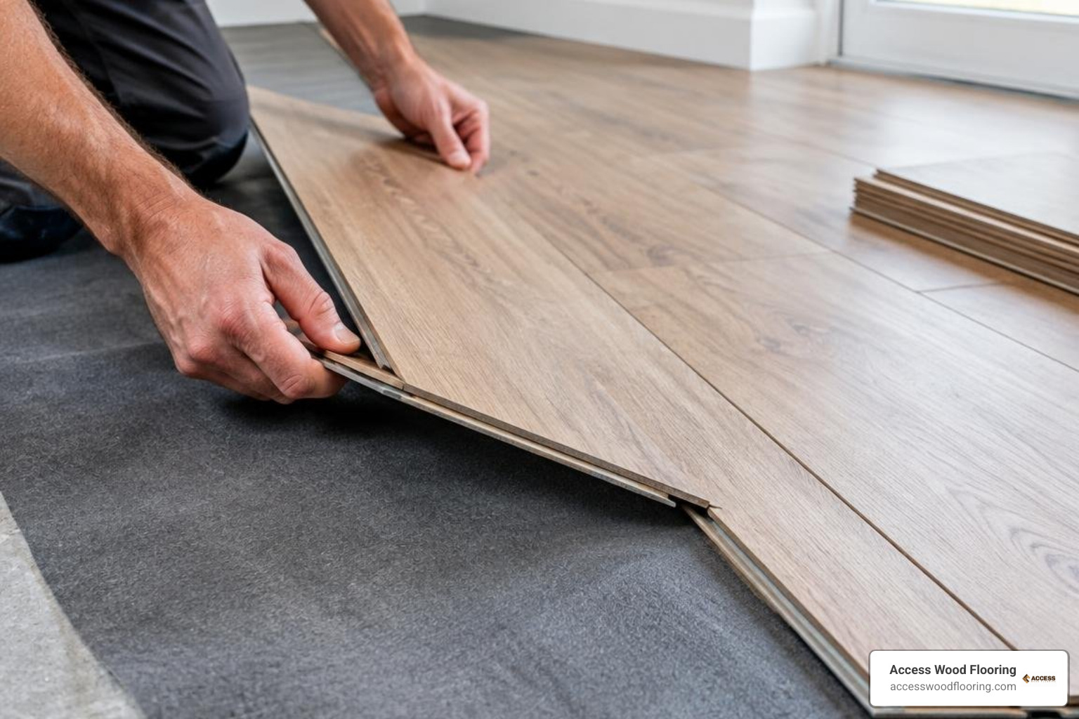 Click-lock floating floor installation over acoustic underlayment